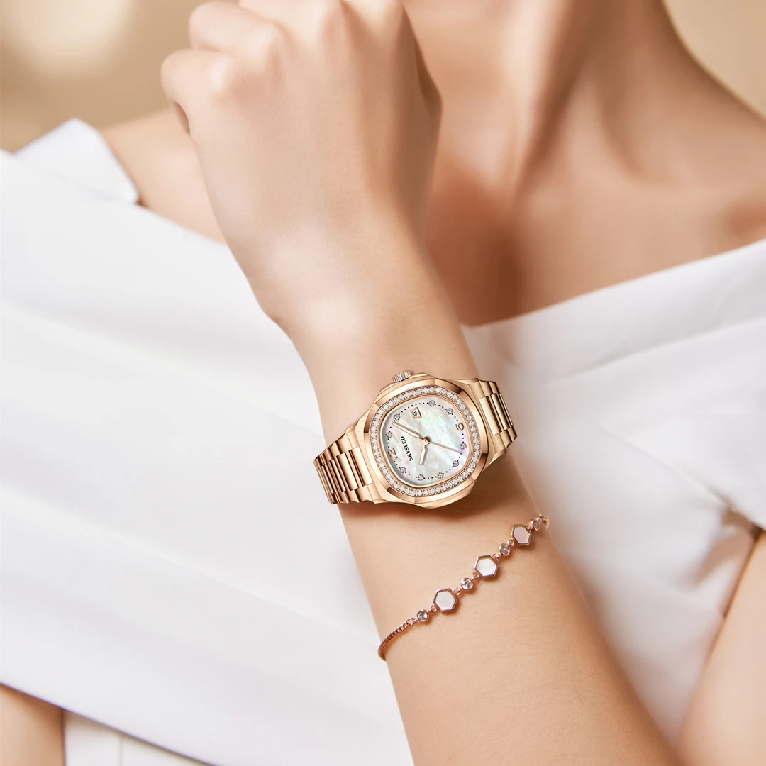 冰糖系列 轻奢女款全自动机械表贝母盘腕表日历+镶钻款（小华）