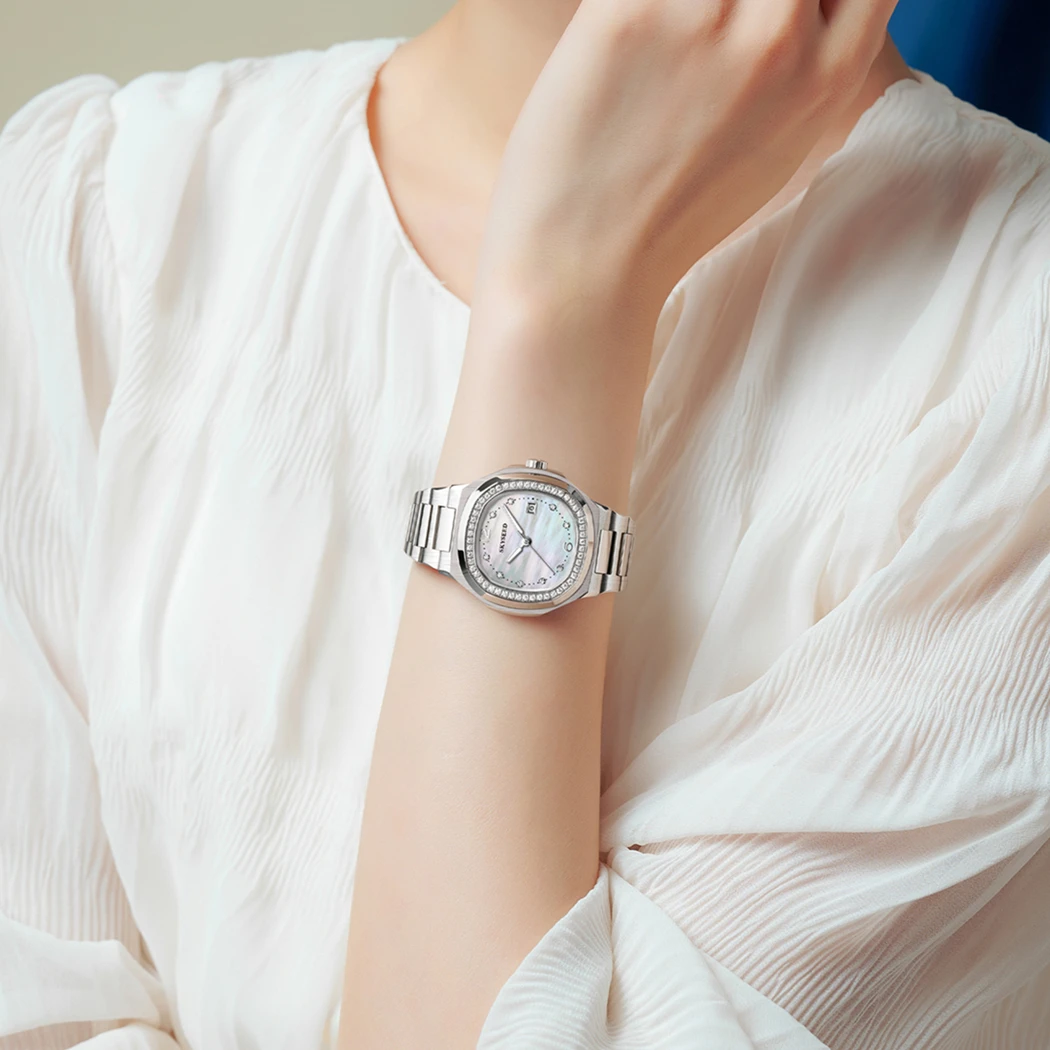 冰糖系列 轻奢女款全自动机械表贝母盘腕表日历+镶钻款（雯雯）