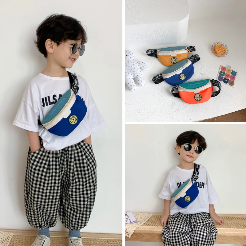 韩版儿童包包时尚撞色男童斜挎包洋气小女孩腰包宝宝零钱小胸包潮