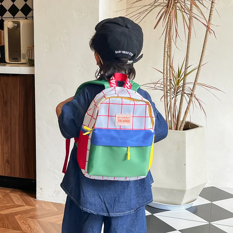 韩版幼儿园书包时尚格子女童双肩包街头洋气小男孩宝宝外出小背包