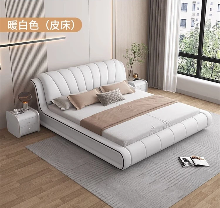 现代简约新款主卧室皮床1.8m双人轻奢高箱储物1.5米婚床