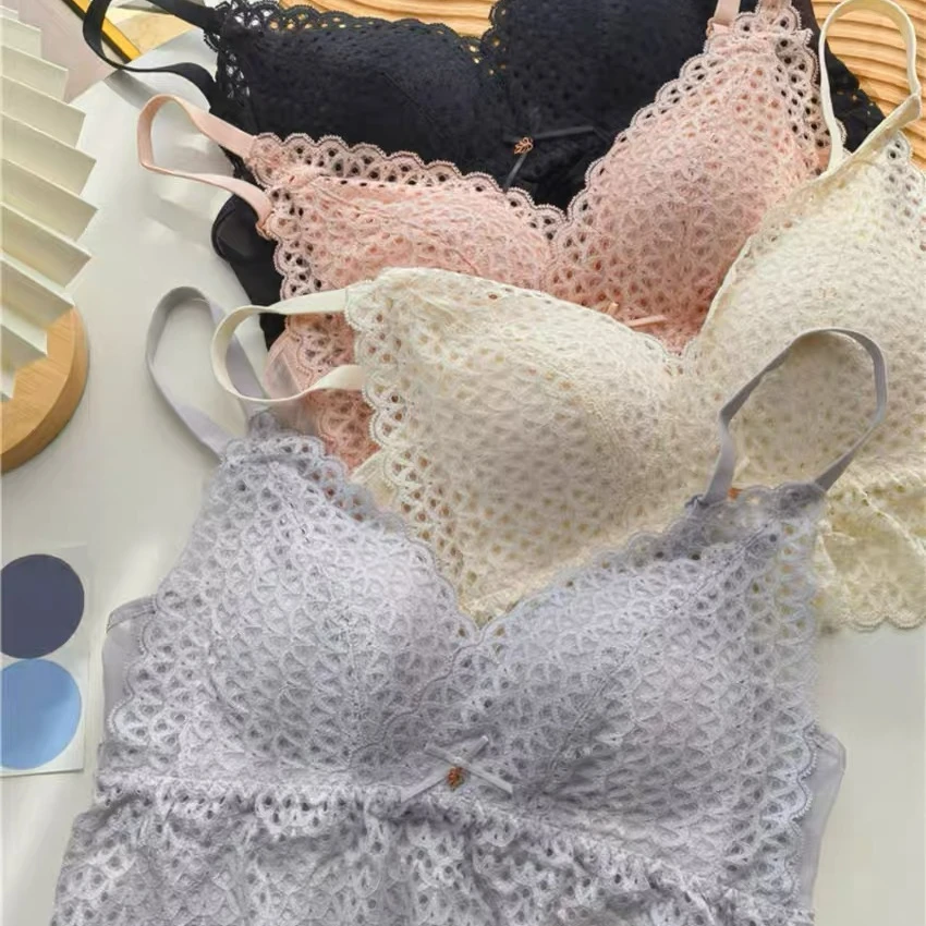 【法式浪漫】法式蕾丝内衣女大胸显小美背薄款透气聚拢无钢圈性感