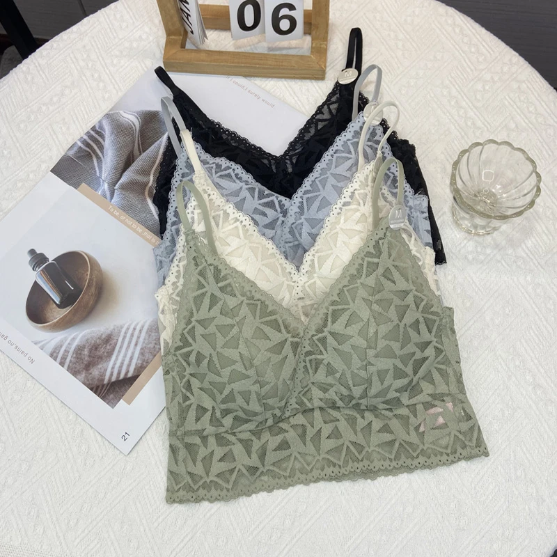 【收藏快乐】蕾丝美背内衣女吊带无钢圈一体式固定杯文胸罩洋气内搭