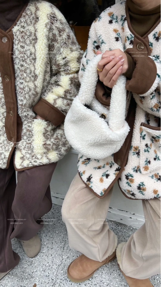 【毛绒娃娃】HL秋冬慵懒风时尚宽松百搭夹棉保暖休闲韩版糕糕毛外套