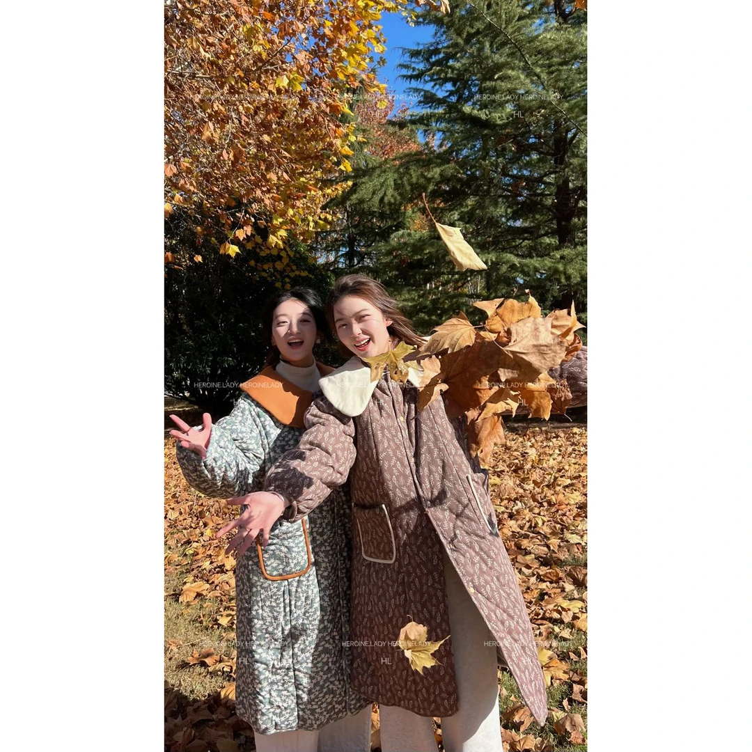 【娃娃领泡泡袖】HL新疆棉冬娃娃领碎花可爱长款宽松棉服棉衣外套