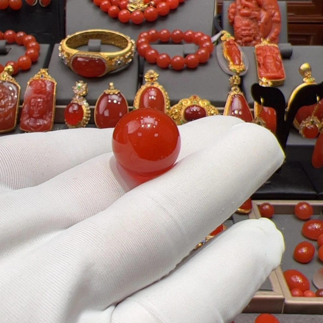 【闪购商品】南红玛瑙圆珠未镶嵌一**?15.9mm原矿高品质冰红圆珠