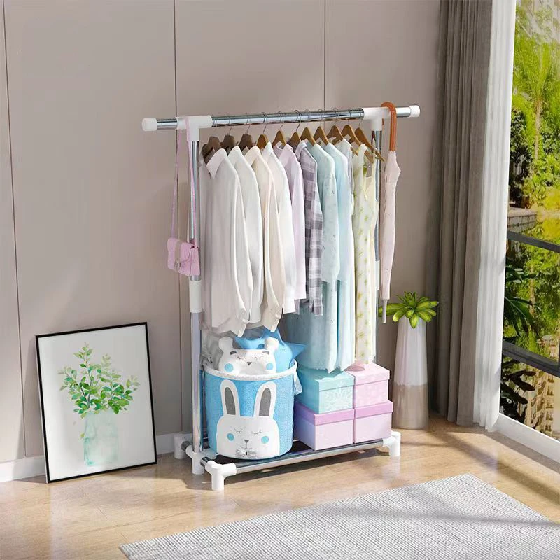 福思源26MM钢管晾衣架落地挂衣杆家用卧室内挂衣架简易阳台晒晾衣