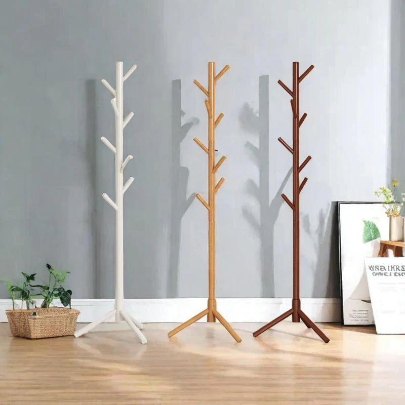 福思源覆膜实木衣帽架落地卧室挂衣架现代简约衣架子客厅立式挂包