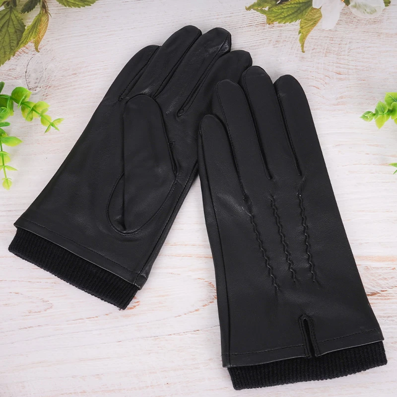 黑色真皮保暖手套薄款耐磨加厚弹力秋冬冬季分指学生加绒手套
