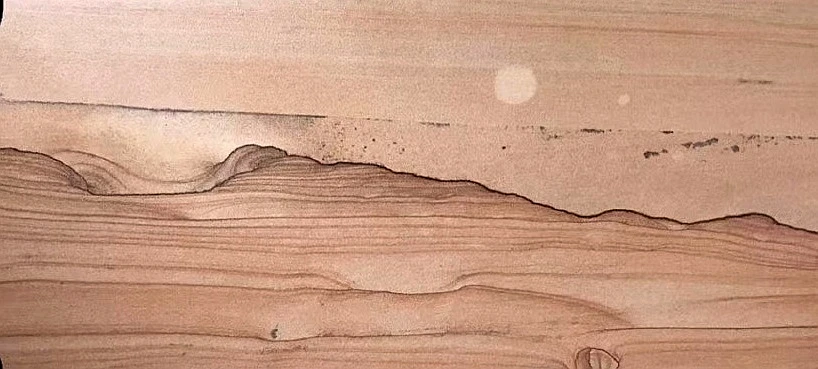 大漠月色    大理云石 黑核桃木插屏