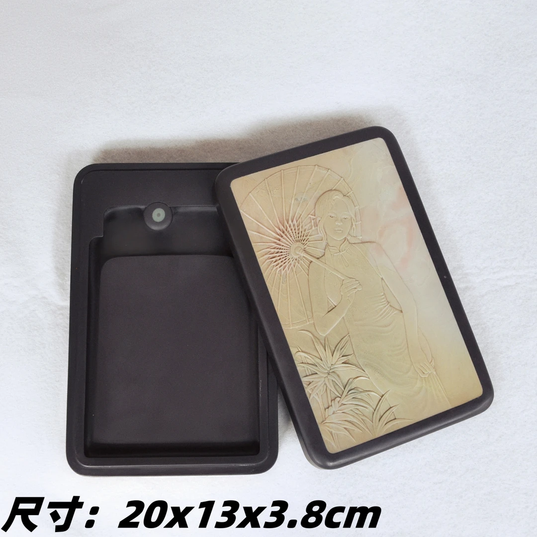 非物质文化遗产中国彩砚苴却砚手工精雕仕女图玉化胭脂玉石材收藏