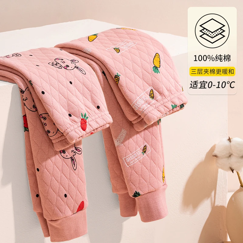儿童内衣全棉儿童保暖裤男童女童中小童三层加厚加棉纯棉保暖秋裤