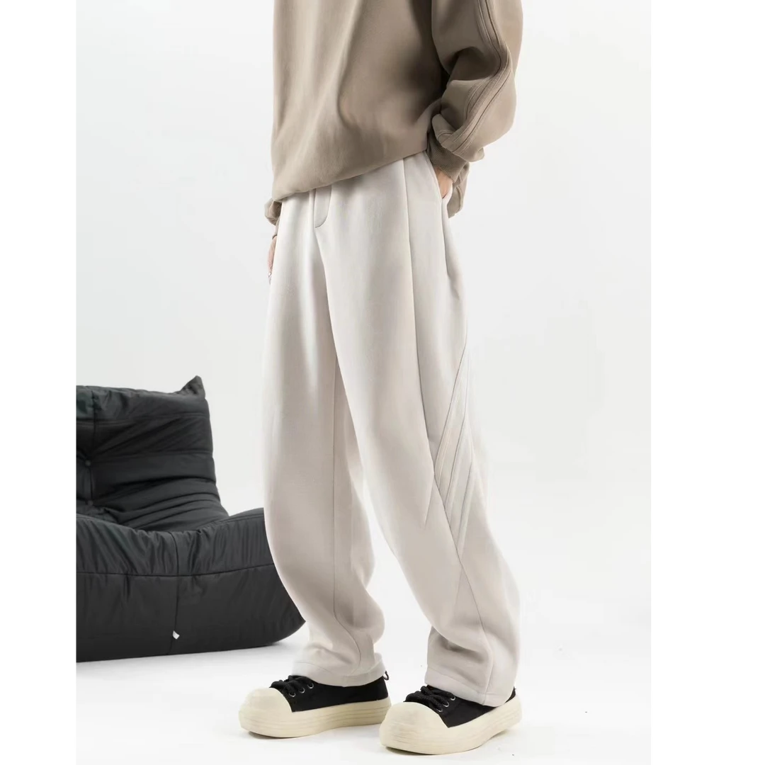 加绒加厚男士冬季保暖休闲裤立体剪裁男女宽松直筒裤百搭潮流长裤