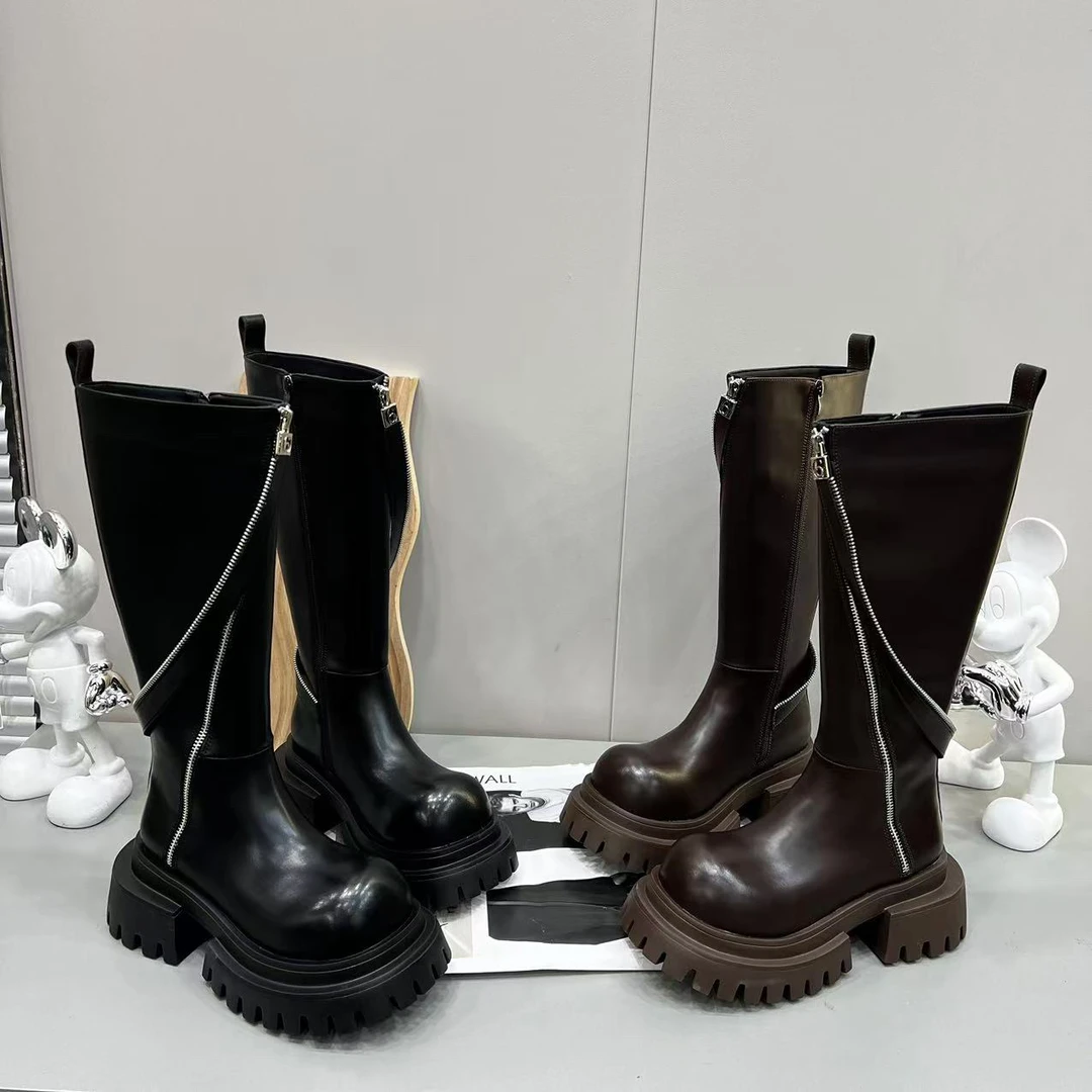 锦睿推荐【侧拉链】2024年厚底时尚潮流侧拉链长筒靴（996-11）
