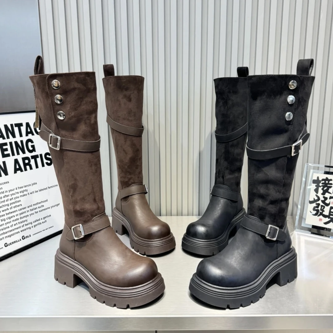 锦睿推荐【双拼】2024年秋季拉链法式气质厚底圆头骑士靴