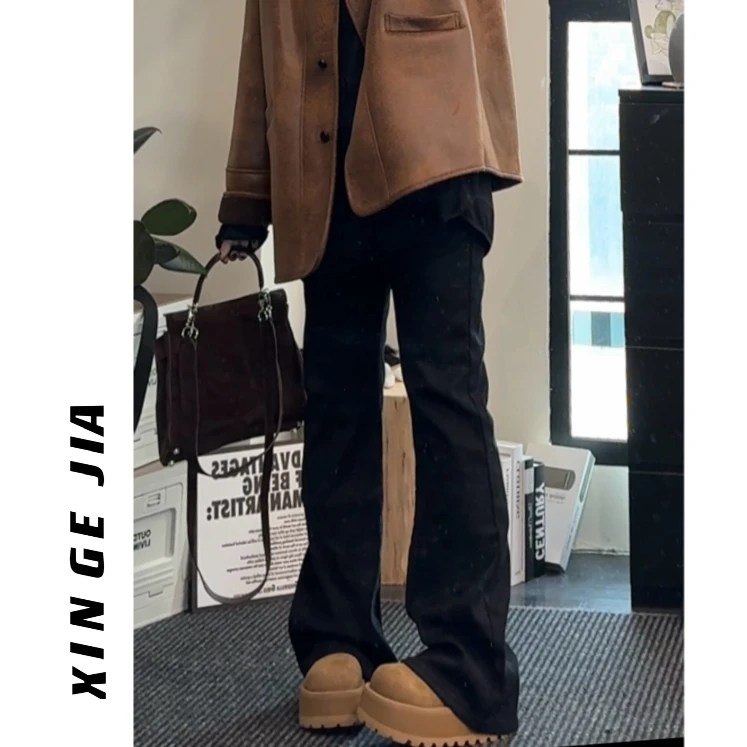 「欣哥家」高弹加绒牛仔微喇裤牛仔裤