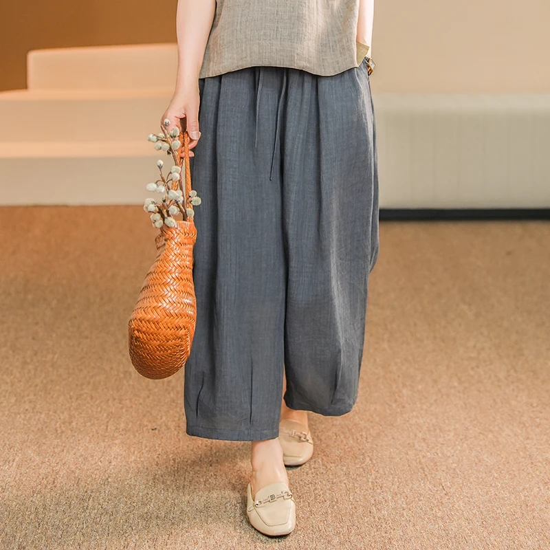 2305049芙澜卡尔宽松休闲裤夏季九分裤大码女装中老年妈妈装裤裙