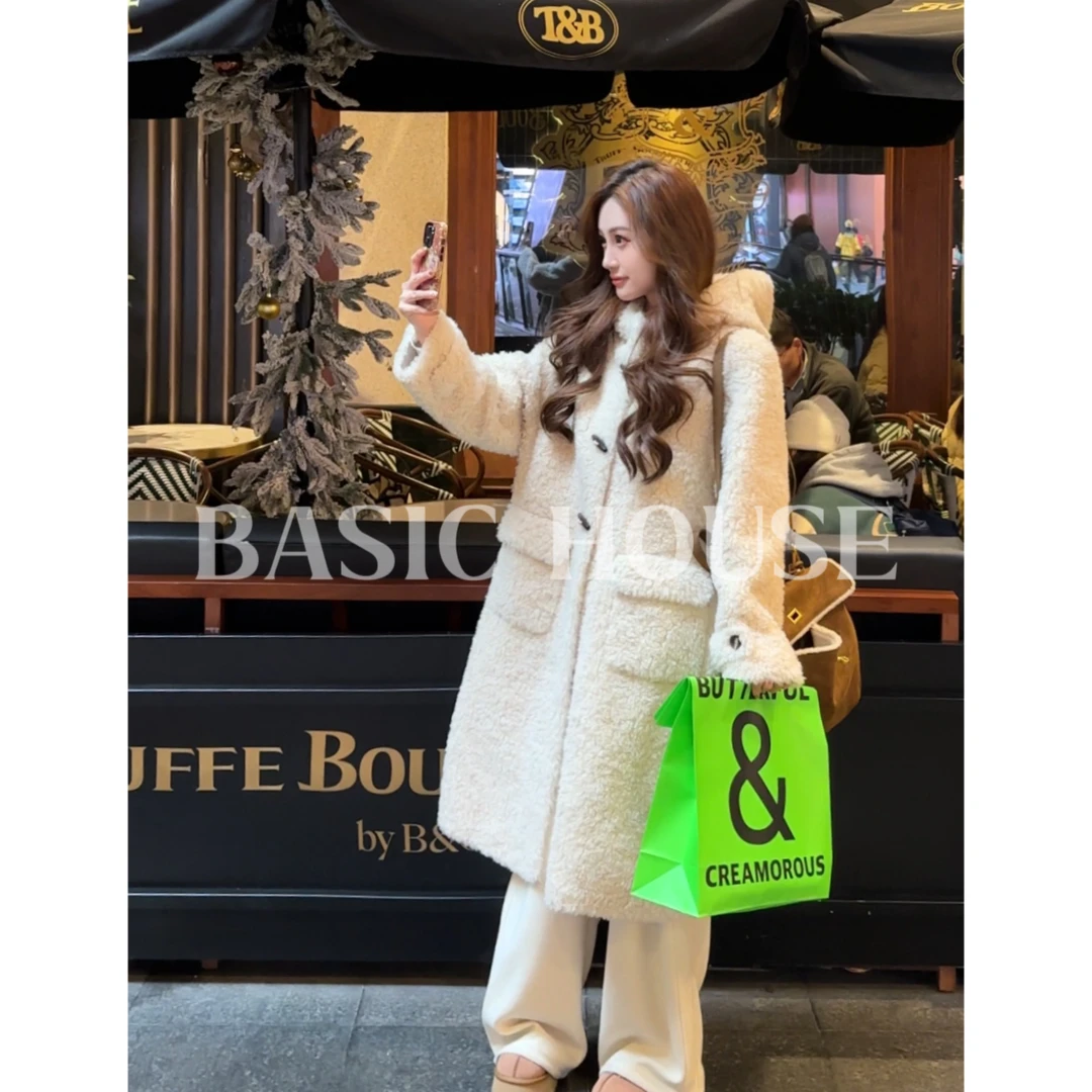 Basic House/百家好100绵羊毛百家好气质百搭慵懒感颗粒大衣