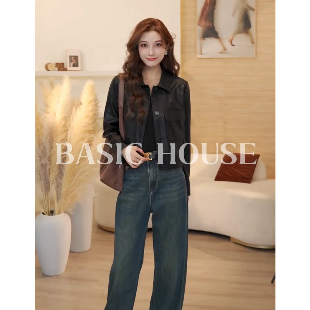 Basic House/百家好2025秋季新款休闲气质百搭机车皮衣女