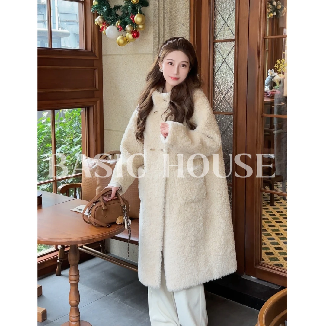 Basic House/百家好100绵羊毛秋冬新款韩版显瘦气质戴帽大衣