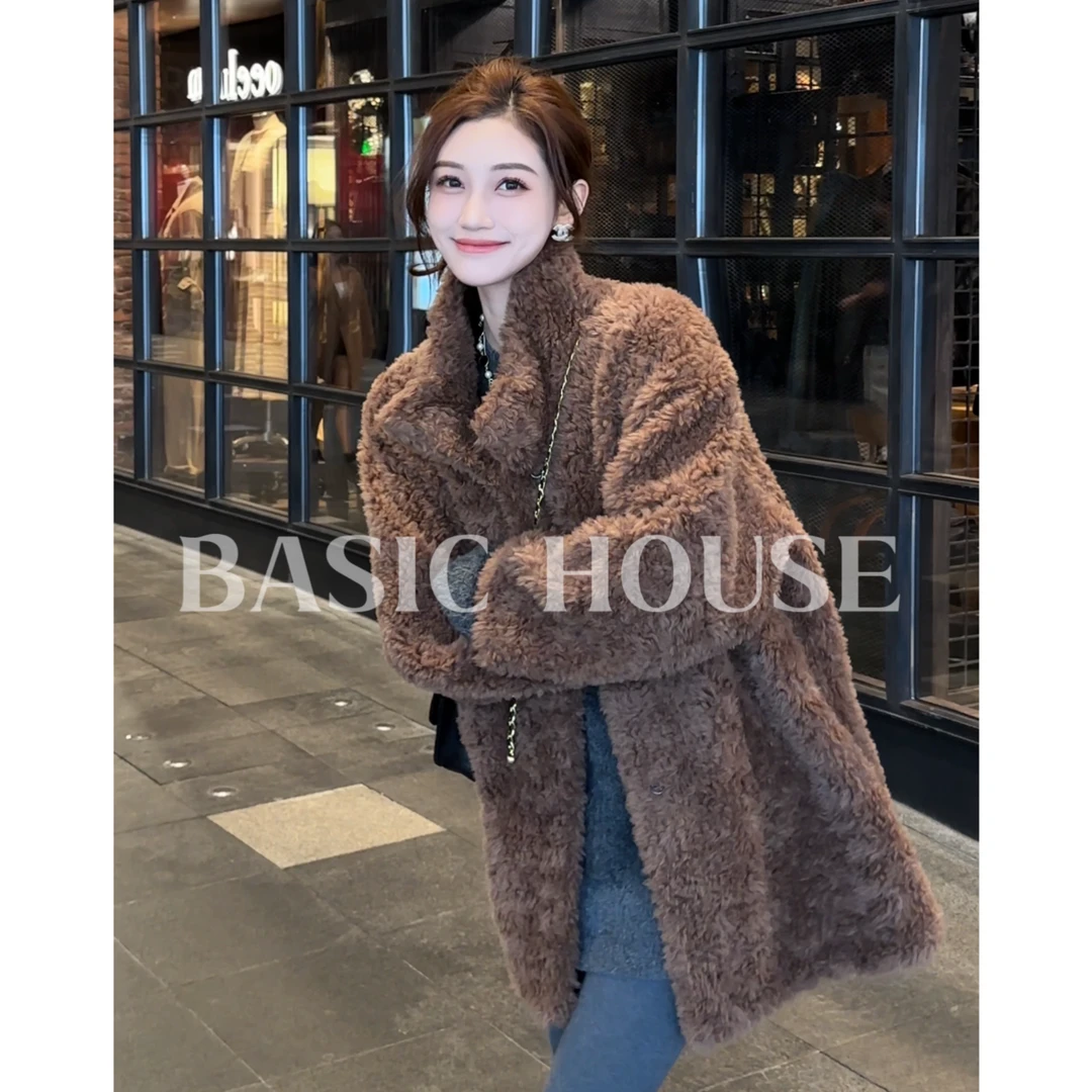 Basic House/百家好100绵羊毛秋冬新款韩版时尚气质颗粒大衣C