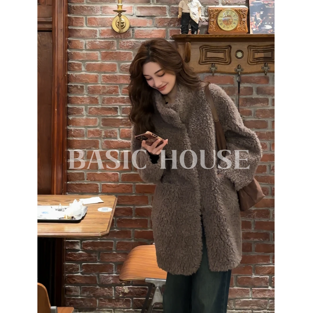 Basic House/百家好100绵羊毛秋冬新款时尚百搭感气质颗粒大衣
