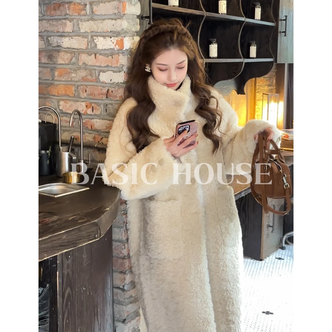 Basic House/百家好100绵羊毛秋立领版时尚显瘦颗粒立领大衣