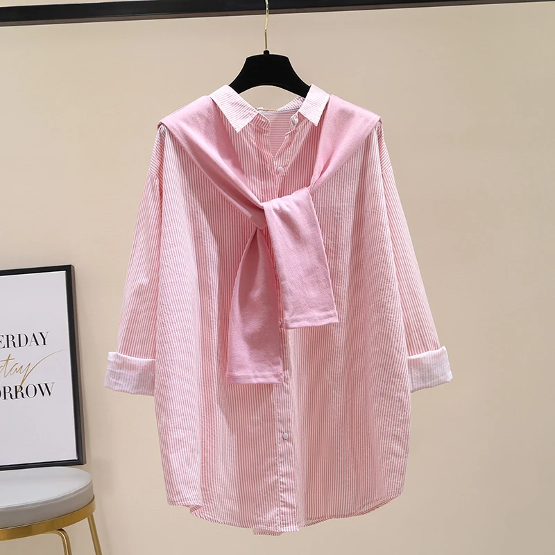 韩系春秋条纹披肩衬衫女新款韩范减龄小众高级感披肩上衣衬衣外套