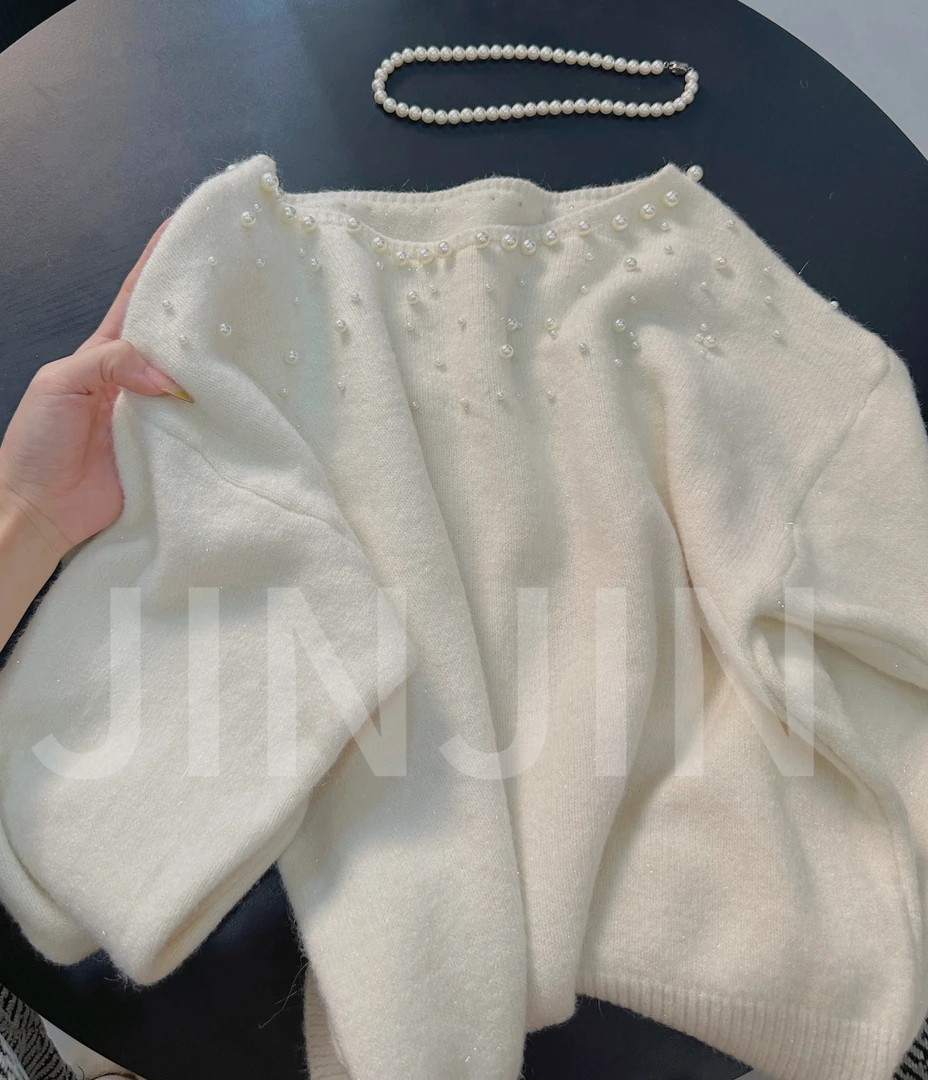 【重工高定】心动符号 珍珠领毛针织衫宽松百搭上衣长袖套头毛衣113