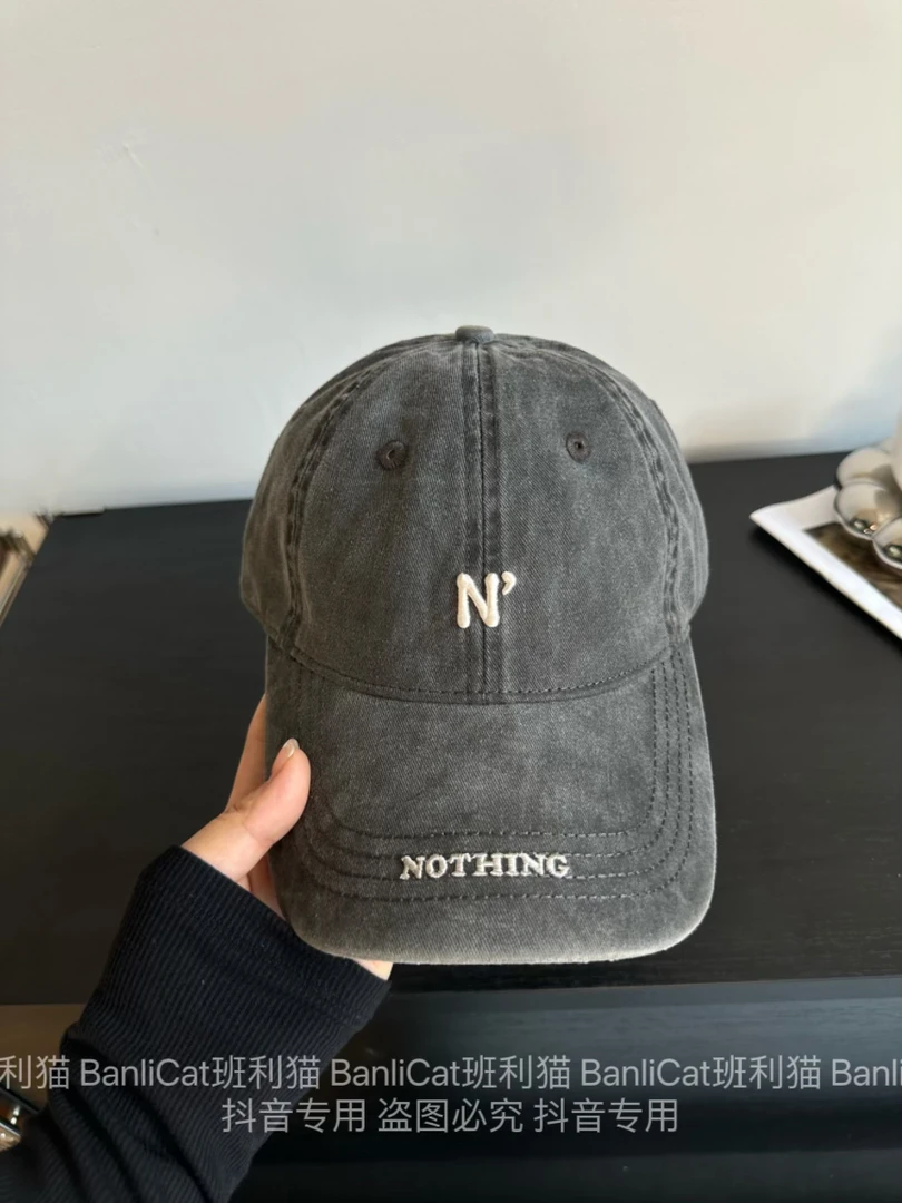 BanliCat 美式复古水洗棉做旧字母宽檐棒球帽子男女大头围鸭舌帽