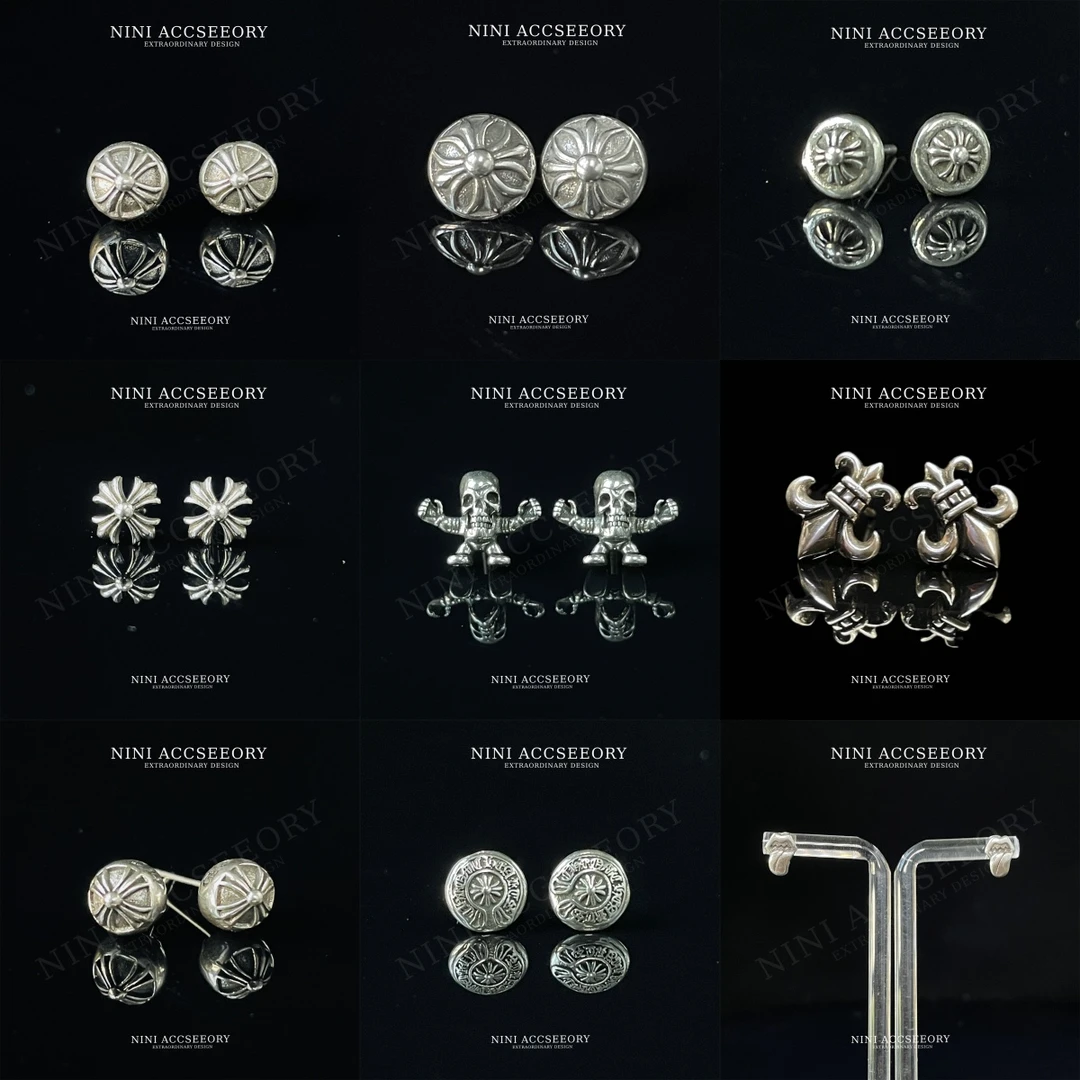 『素钉时尚』十字架鸾尾花骷髅纽扣嘻哈舌头mini小耳钉