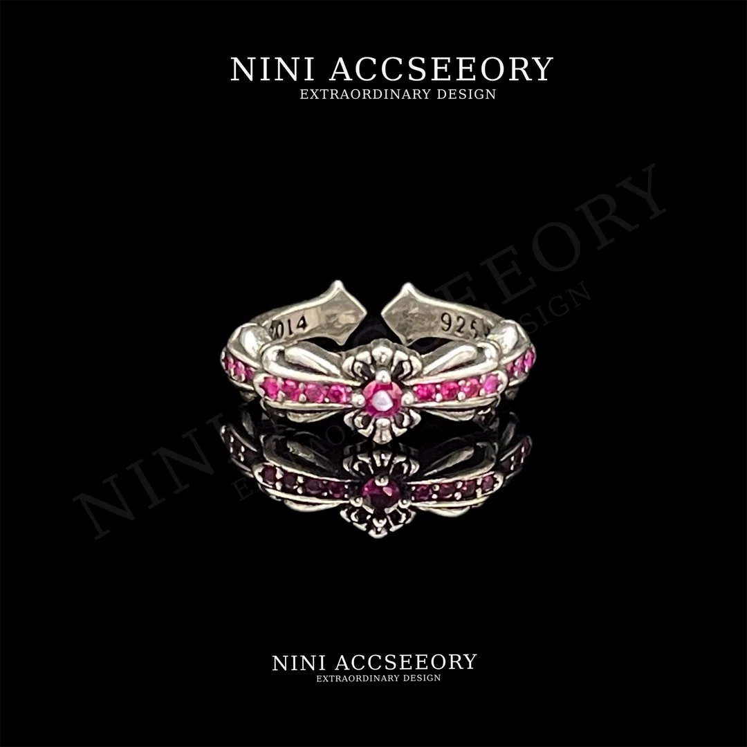 『玫红鸾尾花圈』时髦小众个性时尚气质精致戒指