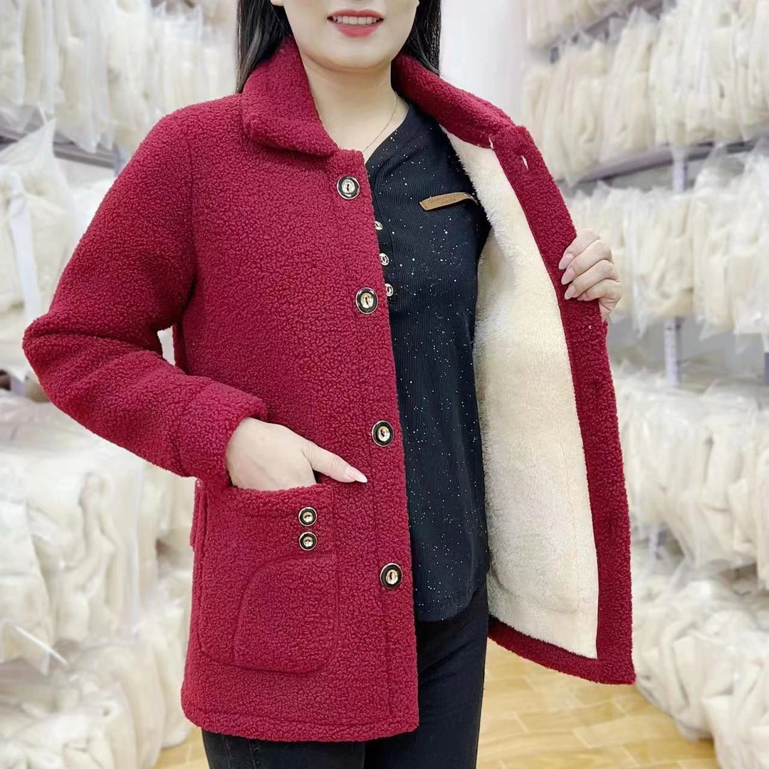 冬款加绒 加厚方领上衣女外套妈妈装洋气加厚外套    558加绒