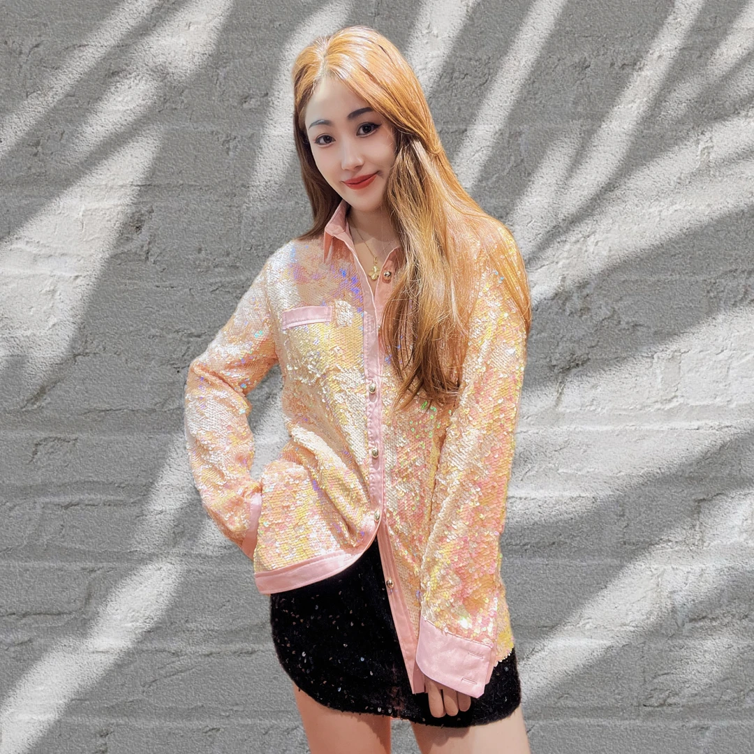 2024时尚洋气百搭人鱼闪闪亮片衬衫