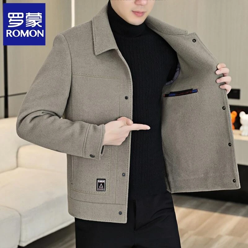 Romon/罗蒙外套男士短款双面尼秋冬新款高端男装加厚羊毛呢子夹克