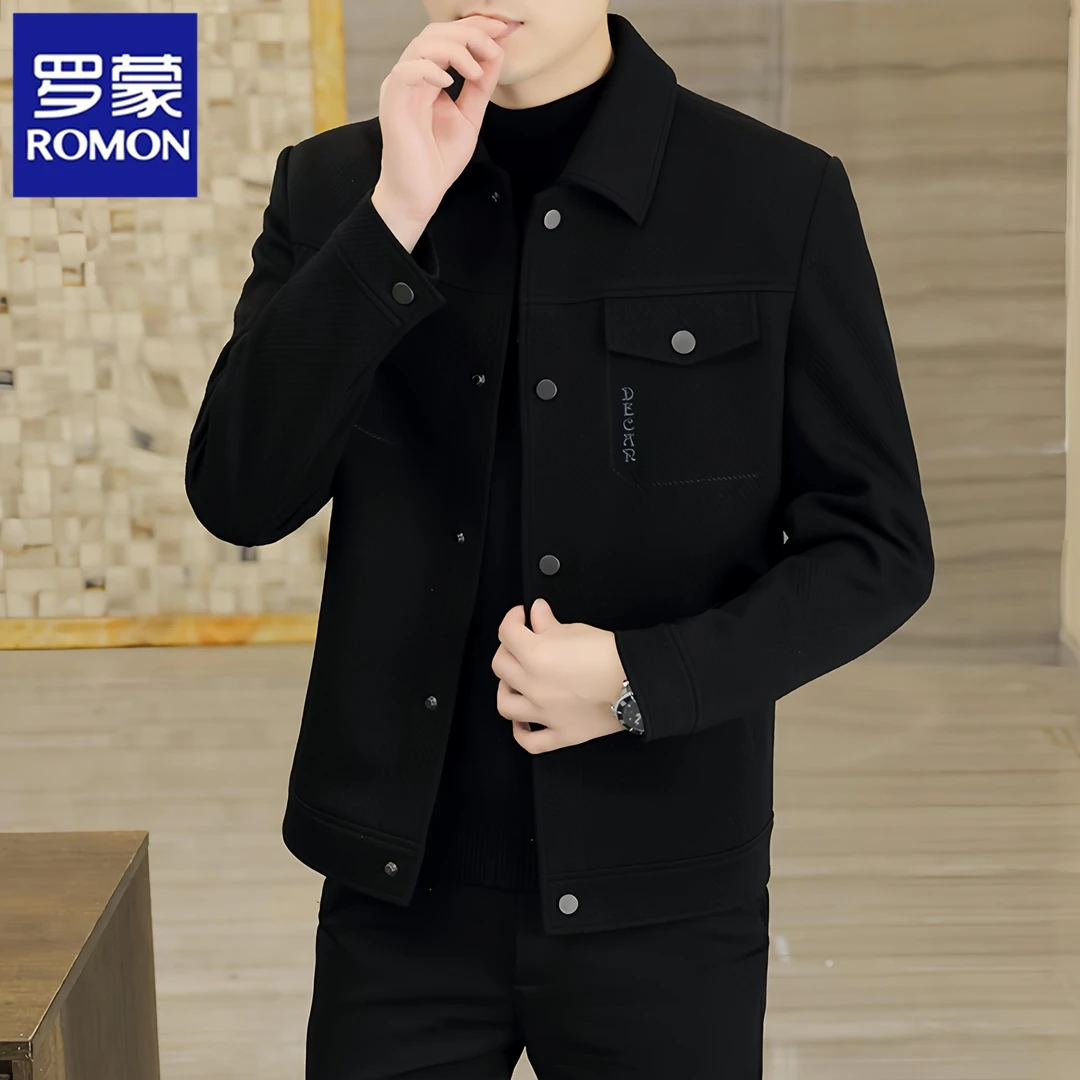 Romon/罗蒙男士毛呢夹克翻领秋季新款休闲潮流高级感商务外套男装