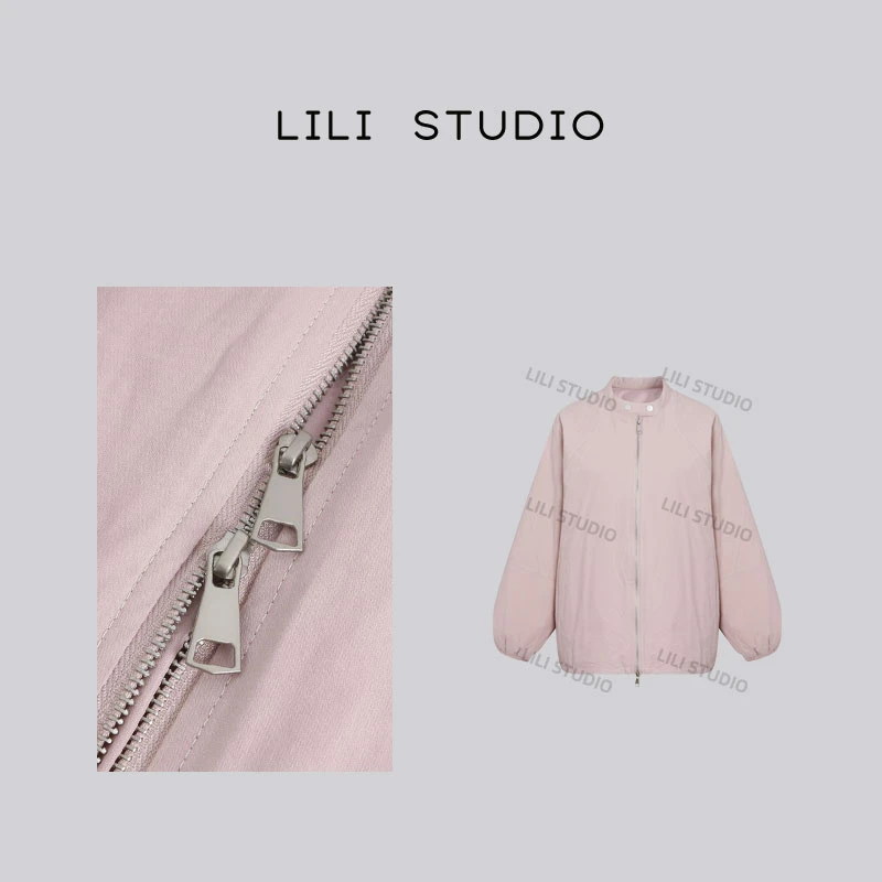 「粉雾暖意」不理理冬季新款女装宽松特调色无领保暖白鸭羽绒服