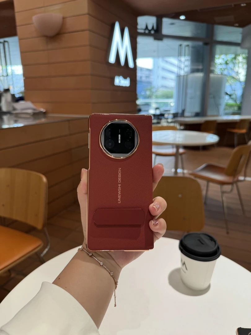 适用于华为Matex5/Matex3纯皮电镀中轴支架折叠手机壳