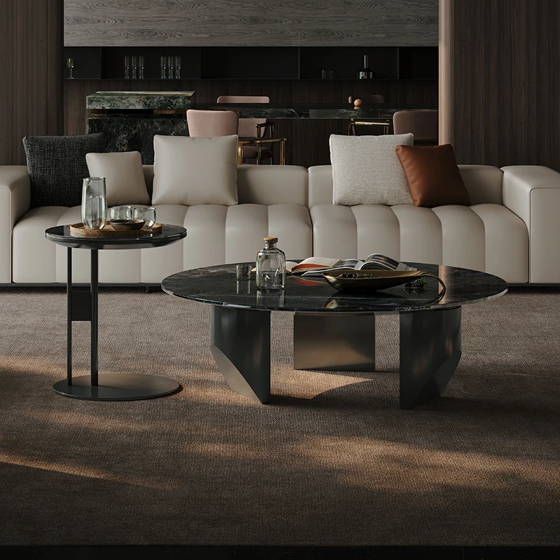 繁简先生超晶石圆形茶几组合小户型意式简约现代家用极简轻奢茶几