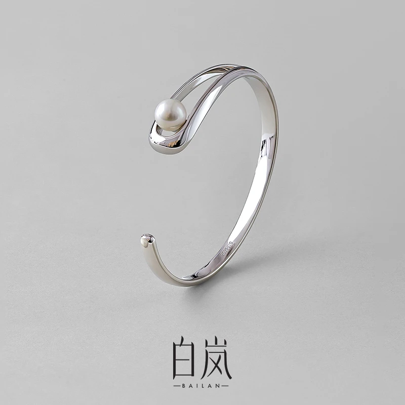 白岚淡水珍珠开口手镯S925银2023新款小众设计感轻奢手饰SZ0208