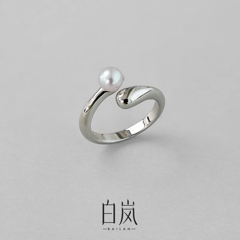 白岚圆轨珍珠戒指女S925可调节设计师小众百搭设计简约QL0855-BK