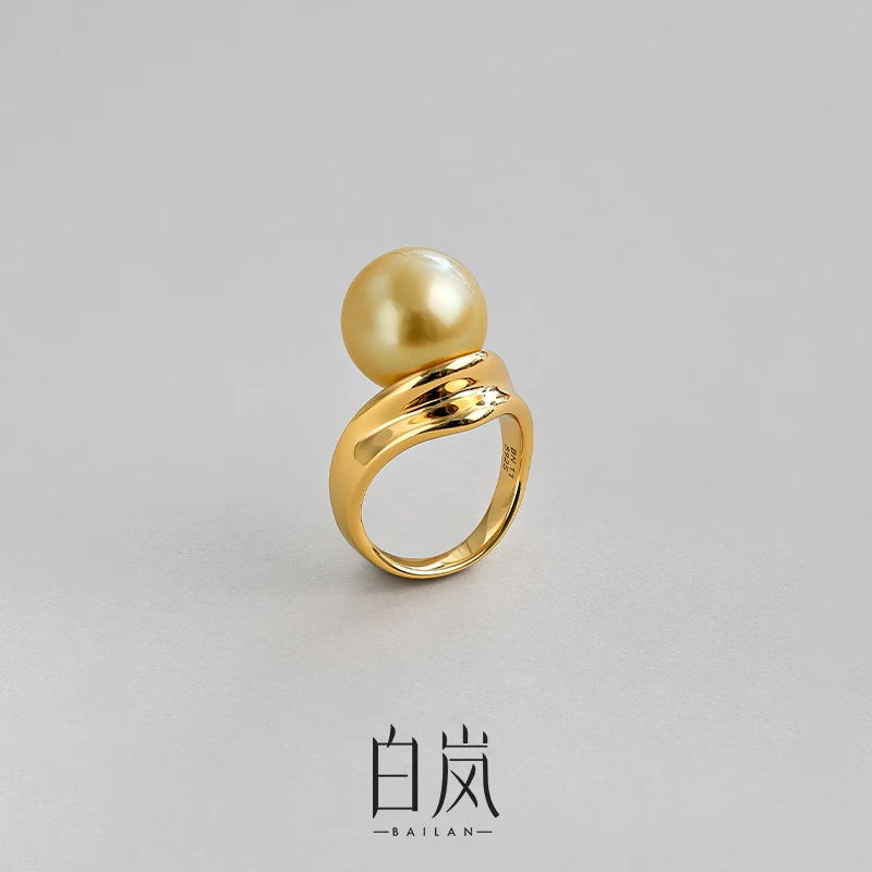 白岚南洋金珠戒指S925银女新潮款海水珍珠轻奢小众设计珠宝QL3021