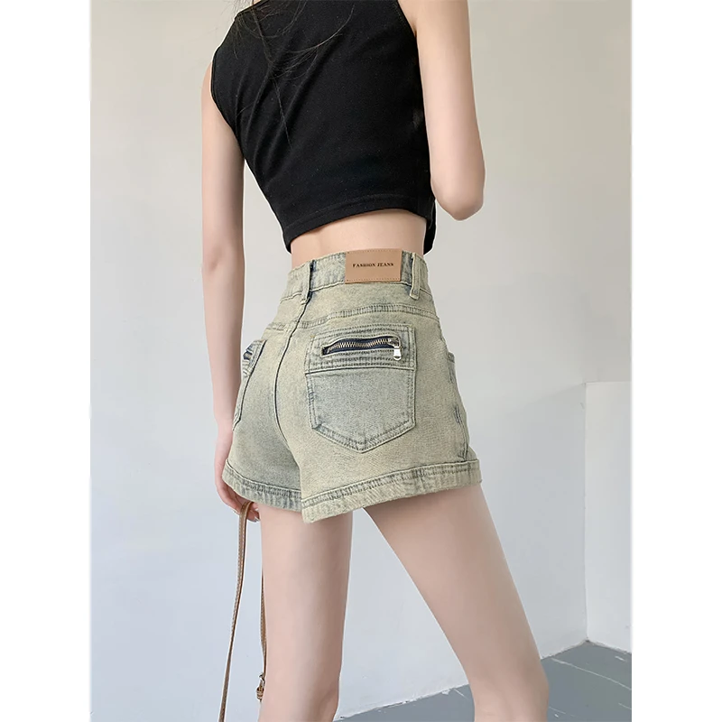 美式辣妹高腰复古牛仔短裤女宽松修身设计感显瘦做旧夏季新款热裤