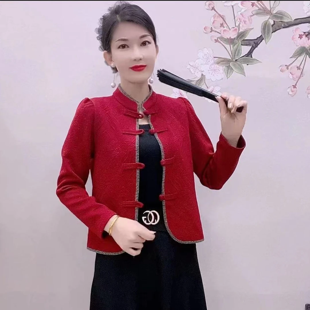 6058款国风版时尚洋气百搭外套四粒扣提花小外套