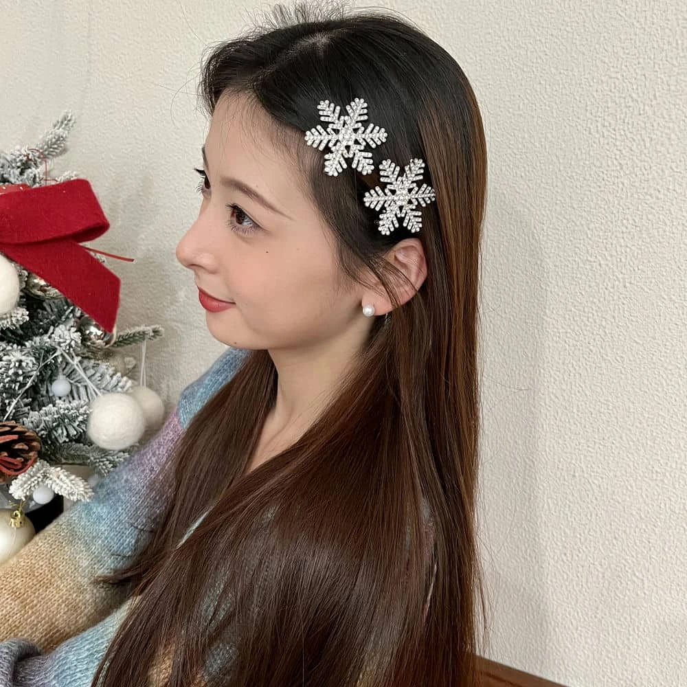 圣诞冬日雪花少女鸭嘴发夹超仙百搭