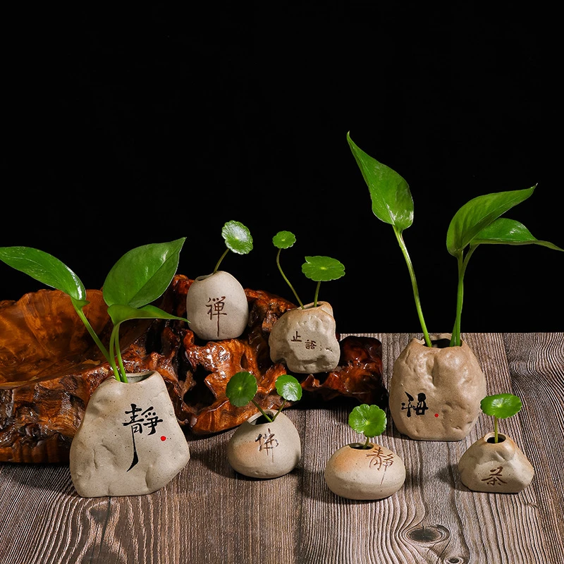 创意禅意茶桌陶瓷茶宠仿石头装饰品茶台办公室桌面小摆设水培摆件