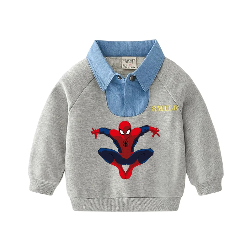 春秋蜘蛛侠男童洋气翻领卫衣男宝潮款休闲童装儿童套头卡通上衣