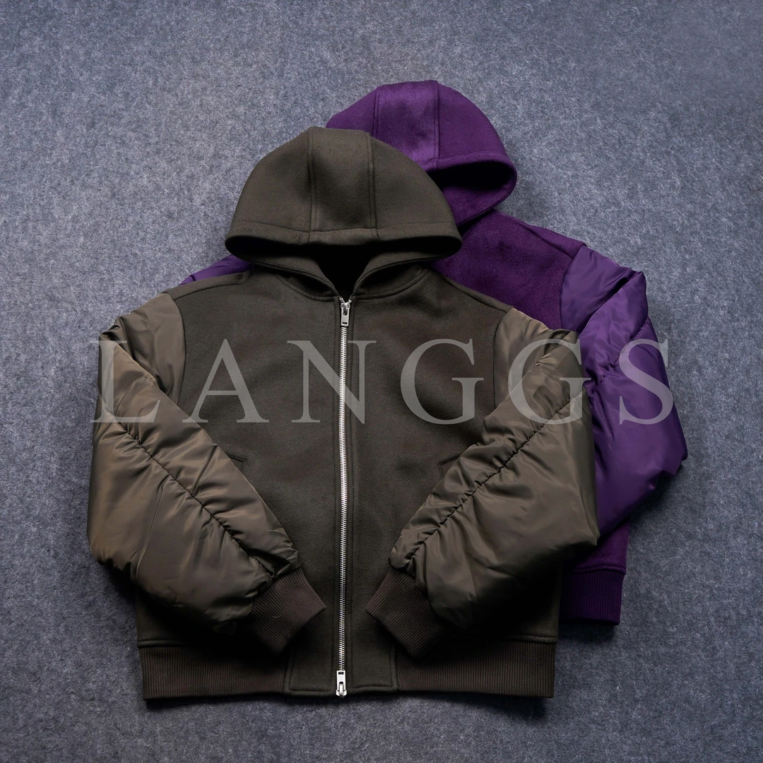 LANGGS&浪叔 冬季轻薄羽绒羊毛飞行员连帽休闲百搭夹克-FW44179