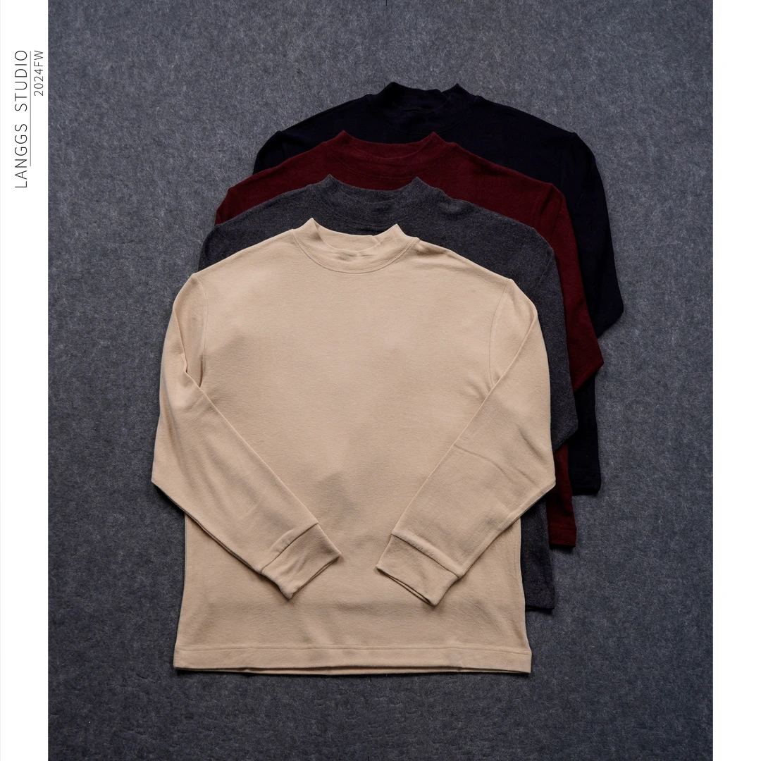 LANGGS&浪叔  冬季半高领舒适百搭纯色打底T恤-W66031