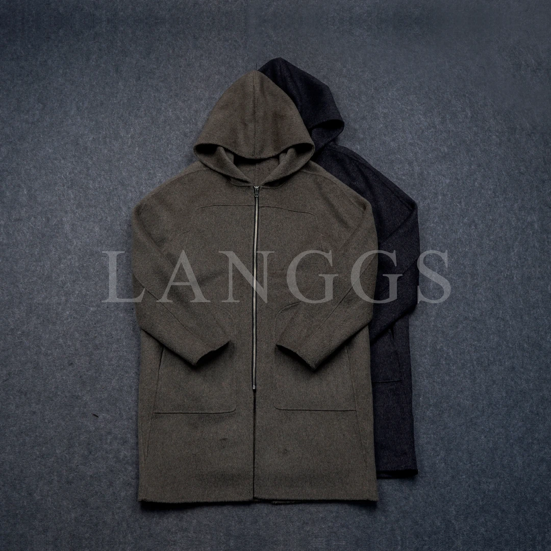 LANGGS&浪叔 秋冬连帽休闲毛呢大衣舒适百搭中长款外套-7111